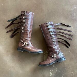 FRYE brown leather buckle boots